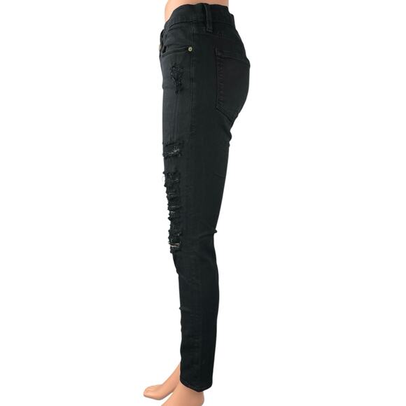 Frame Le Skinny de Jeanne Black Distressed Mid Rise Stretch Ankle Denim Jeans 27 - Picture 2 of 7
